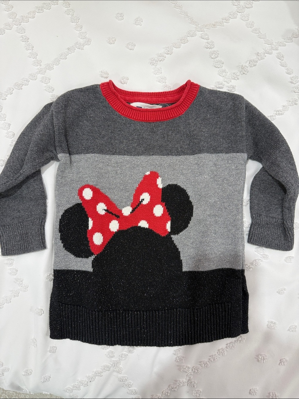 GAP Kids Grey & Black Minnie Sweater with Red Bow